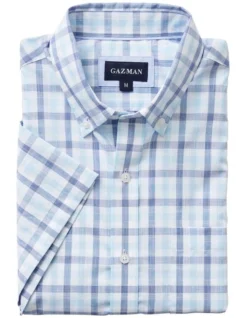 Easy Care Slub Check Short Sleeve Shirt In Blue/White -Urban Edge Clothing Sales 930764080 4 720x928