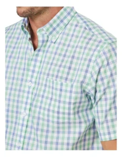 Easy Care Slub Check Short Sleeve In Green/Blue -Urban Edge Clothing Sales 930764170 3 720x928