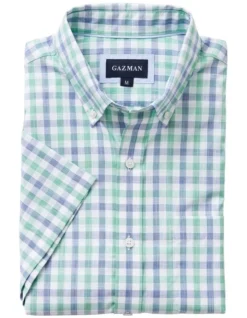 Easy Care Slub Check Short Sleeve In Green/Blue -Urban Edge Clothing Sales 930764170 4 720x928