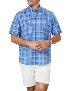 Casual Slub Check Short Sleeve Shirt In Multi