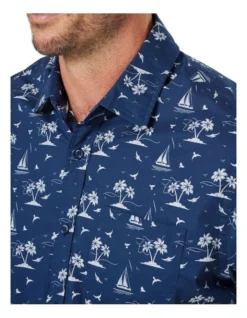 Casual Island Print Short Sleeve Shirt In Blue -Urban Edge Clothing Sales 930764440 4 720x928