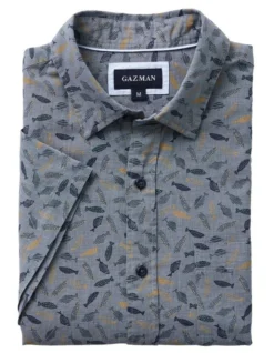 Linen Blend Fish Print Short Sleeve Shirt In Chambray -Urban Edge Clothing Sales 930764620 5 720x928