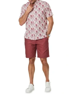 Linen Blend Short Sleeve Shirt In Red -Urban Edge Clothing Sales 930764800 3 720x928