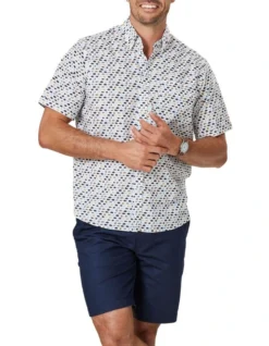 Casual Fish Print Short Sleeve Shirt In White