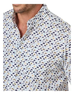 Casual Fish Print Short Sleeve Shirt In White -Urban Edge Clothing Sales 930764890 3 720x928