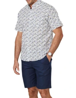 Casual Fish Print Short Sleeve Shirt In White -Urban Edge Clothing Sales 930764890 4 720x928