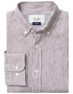 Pure French Linen Fine Stripe Long Sleeve Shirt In Brown -Urban Edge Clothing Sales 930765430 5 720x928