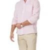 Pure French Linen Fine Stripe Long Sleeve Shirt In Pink