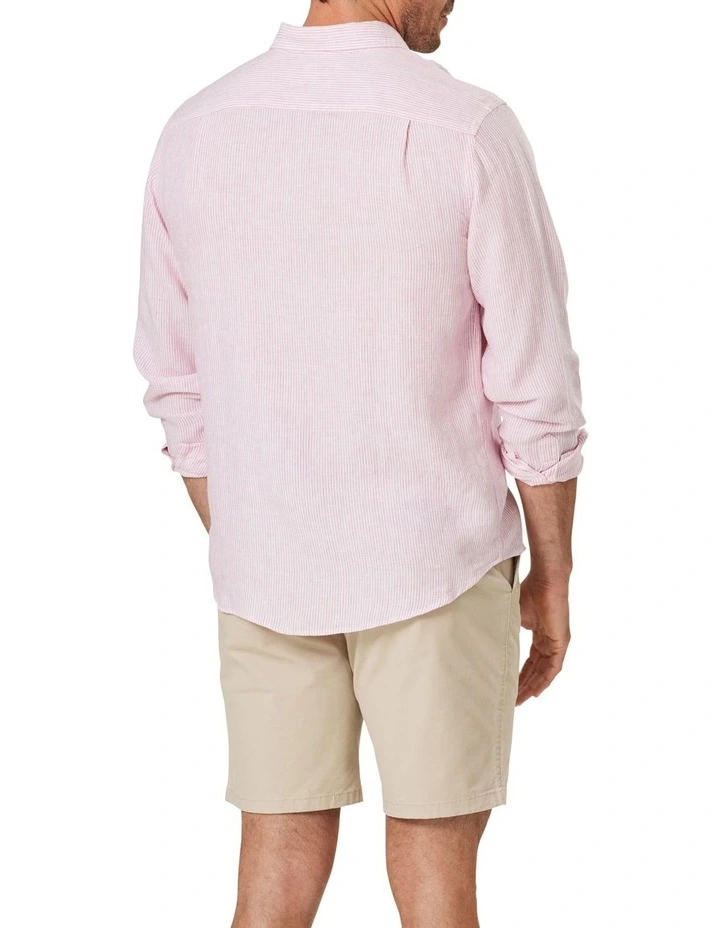 Pure French Linen Fine Stripe Long Sleeve Shirt In Pink 2 Pure French Linen Fine Stripe Long Sleeve Shirt In Pink - Image 2