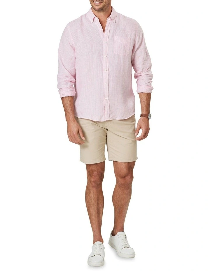 Pure French Linen Fine Stripe Long Sleeve Shirt In Pink 3 Pure French Linen Fine Stripe Long Sleeve Shirt In Pink - Image 3
