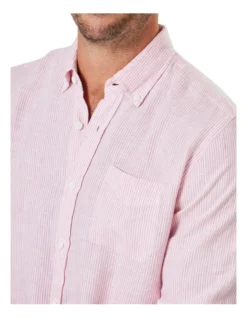 Pure French Linen Fine Stripe Long Sleeve Shirt In Pink 8 Pure French Linen Fine Stripe Long Sleeve Shirt In Pink -Urban Edge Clothing Sales 930765610 4 720x928