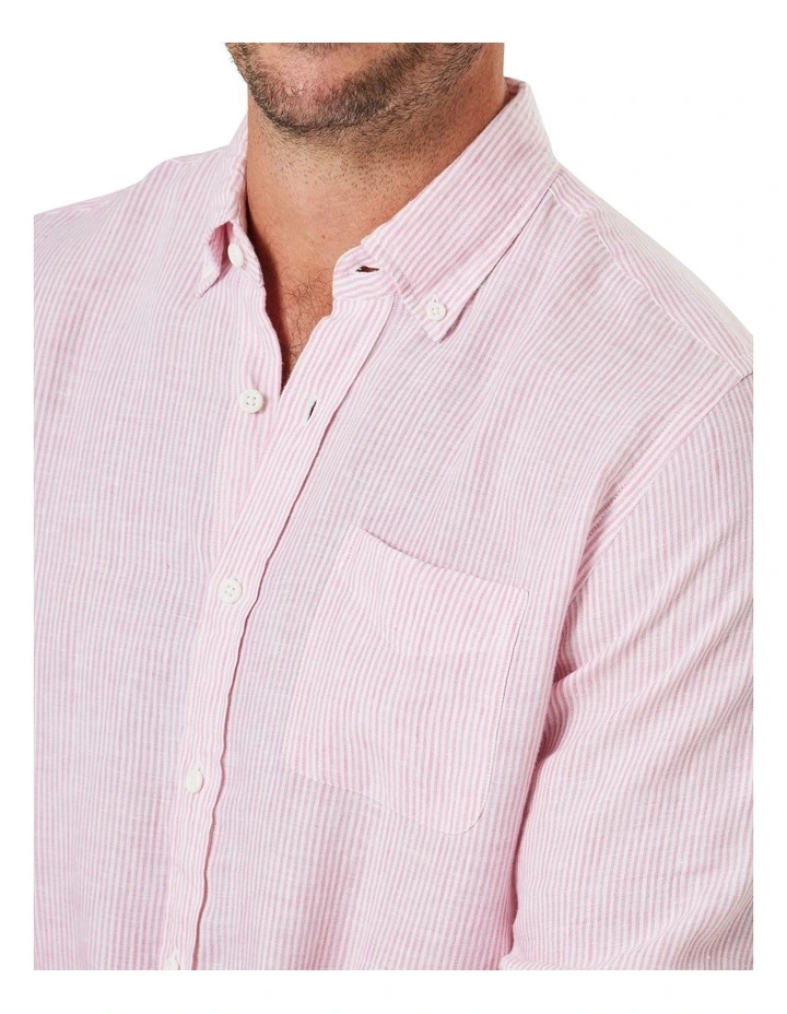 Pure French Linen Fine Stripe Long Sleeve Shirt In Pink 4 Pure French Linen Fine Stripe Long Sleeve Shirt In Pink - Image 4