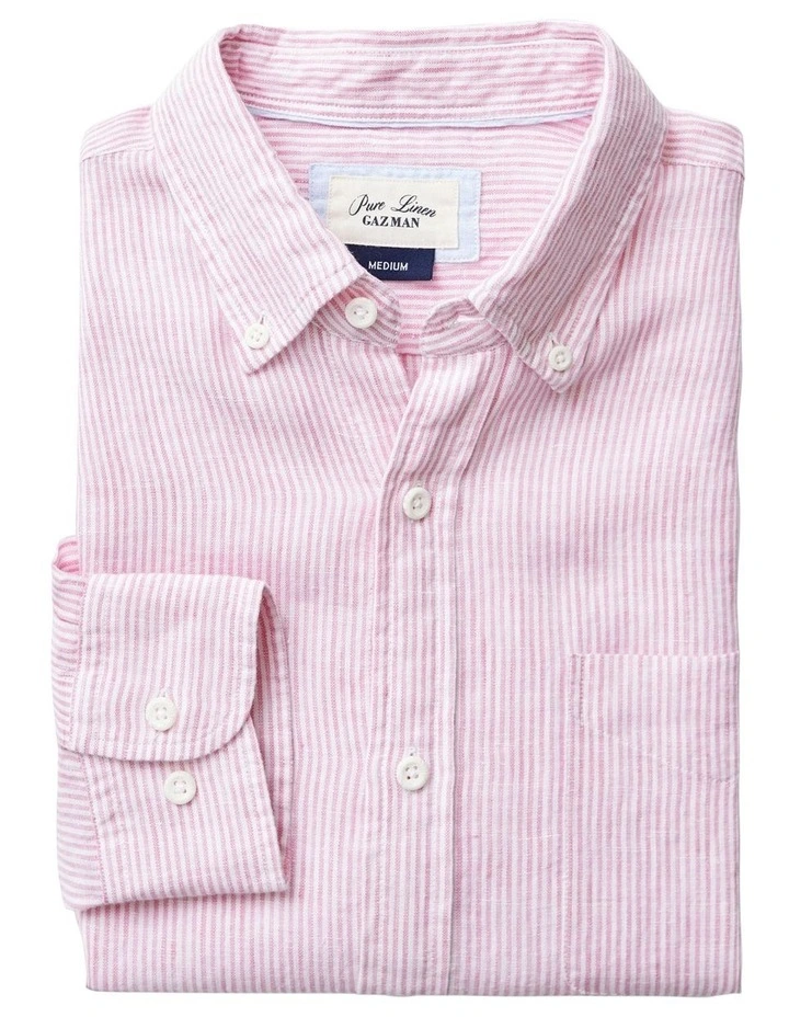 Pure French Linen Fine Stripe Long Sleeve Shirt In Pink 5 Pure French Linen Fine Stripe Long Sleeve Shirt In Pink - Image 5