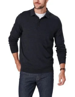 Merino Knit Polo In Grey