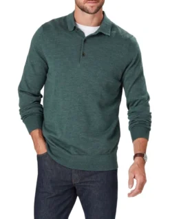 Merino Knit Polo In Green