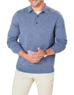 Merino Knit Polo In Blue