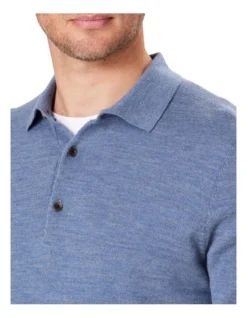 Merino Knit Polo In Blue -Urban Edge Clothing Sales 978387490 3 720x928