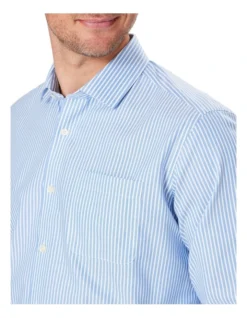 Easy Care Twill Stripe Long Sleeve Shirt Blue -Urban Edge Clothing Sales 978389920 3 720x928