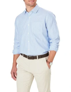 Easy Care Twill Stripe Long Sleeve Shirt Blue -Urban Edge Clothing Sales 978389920 4 720x928