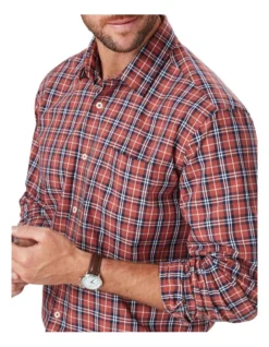 Casual Plaid Check Long Sleeve Shirt In Brick -Urban Edge Clothing Sales 978390100 3 720x928