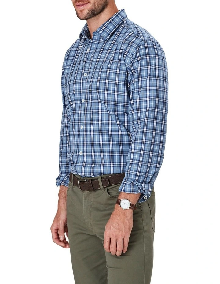 Casual Plaid Check Long Sleeve Shirt In Blue 4 Casual Plaid Check Long Sleeve Shirt In Blue - Image 4