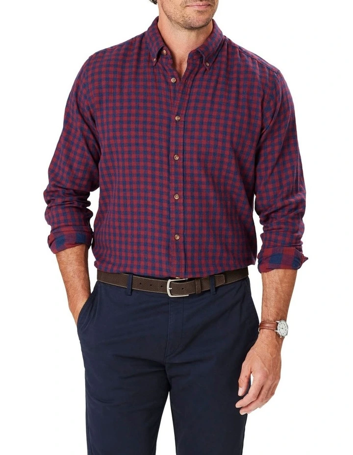 Double Faced Gingham Long Sleeve Shirt In Burgundy 1 Double Faced Gingham Long Sleeve Shirt In Burgundy