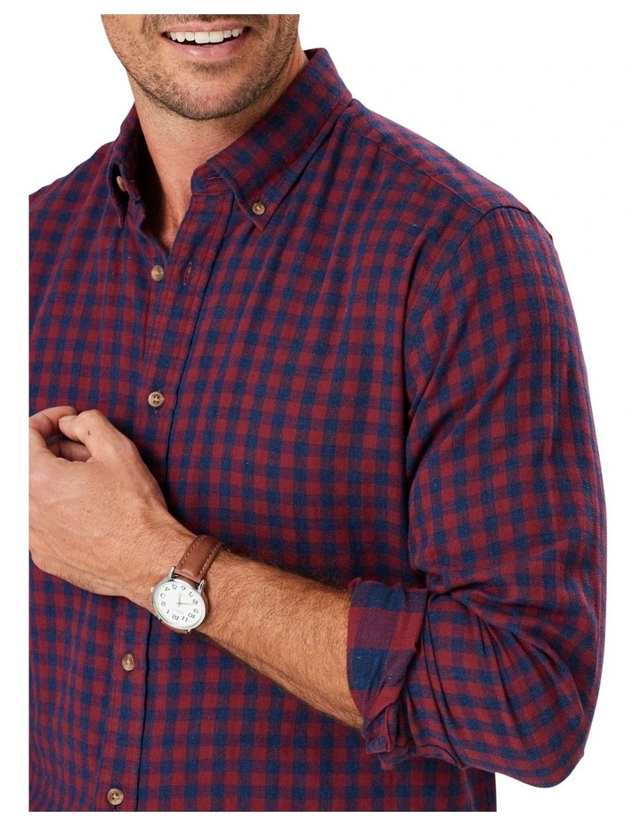 Double Faced Gingham Long Sleeve Shirt In Burgundy 3 Double Faced Gingham Long Sleeve Shirt In Burgundy - Image 3