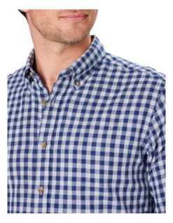 Double Faced Gingham Long Sleeve Shirt In Light Grey -Urban Edge Clothing Sales 978390640 3 720x928