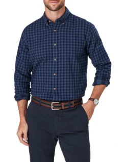 Double Faced Gingham Long Sleeve Shirt In Midnight