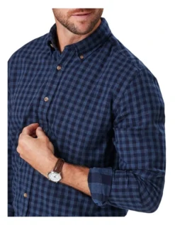 Double Faced Gingham Long Sleeve Shirt In Midnight -Urban Edge Clothing Sales 978390730 3 720x928