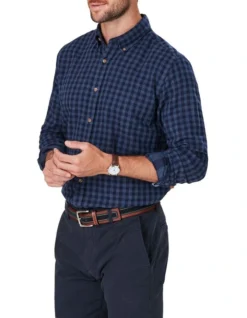Double Faced Gingham Long Sleeve Shirt In Midnight -Urban Edge Clothing Sales 978390730 4 720x928