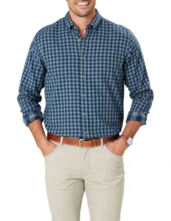 Double Faced Gingham Long Sleeve Shirt In Blue/Sage