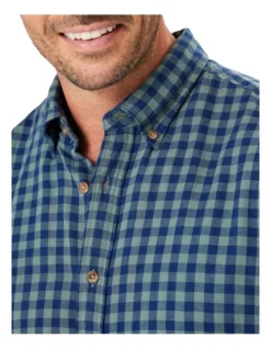 Double Faced Gingham Long Sleeve Shirt In Blue/Sage -Urban Edge Clothing Sales 978390820 3 720x928