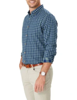 Double Faced Gingham Long Sleeve Shirt In Blue/Sage -Urban Edge Clothing Sales 978390820 4 720x928