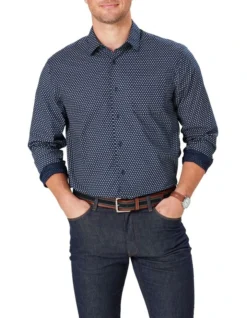 Casual Floral Print Long Sleeve Shirt Navy