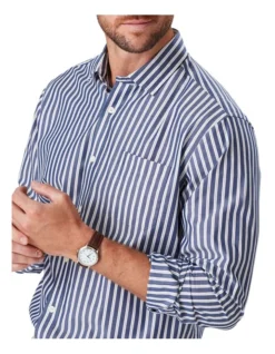 Easy Care Stripe Long Sleeve Shirt In Navy 6 Easy Care Stripe Long Sleeve Shirt In Navy -Urban Edge Clothing Sales 978391090 3 720x928