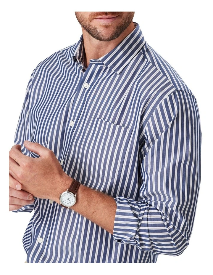 Easy Care Stripe Long Sleeve Shirt In Navy 3 Easy Care Stripe Long Sleeve Shirt In Navy - Image 3