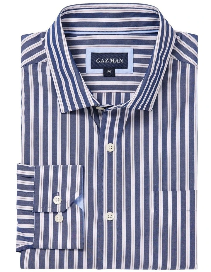 Easy Care Stripe Long Sleeve Shirt In Navy 4 Easy Care Stripe Long Sleeve Shirt In Navy - Image 4