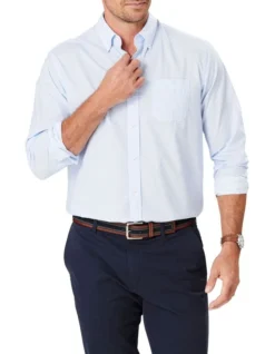 Casual Geo Print Long Sleeve Shirt In Pale Blue