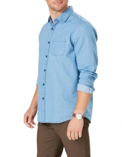Authentic Twill Long Sleeve Shirt In Indigo -Urban Edge Clothing Sales 978391360 4 720x928