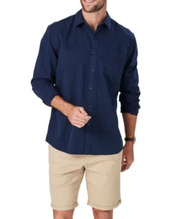 Authentic Twill Long Sleeve Shirt In Navy