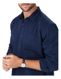 Authentic Twill Long Sleeve Shirt In Navy -Urban Edge Clothing Sales 978391450 3 720x928