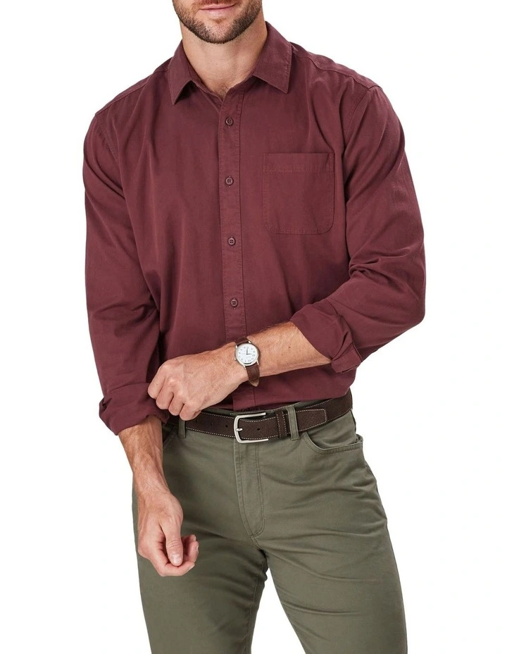 Authentic Twill Long Sleeve Shirt In Wine 1 Authentic Twill Long Sleeve Shirt In Wine