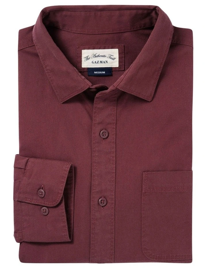 Authentic Twill Long Sleeve Shirt In Wine 2 Authentic Twill Long Sleeve Shirt In Wine - Image 2