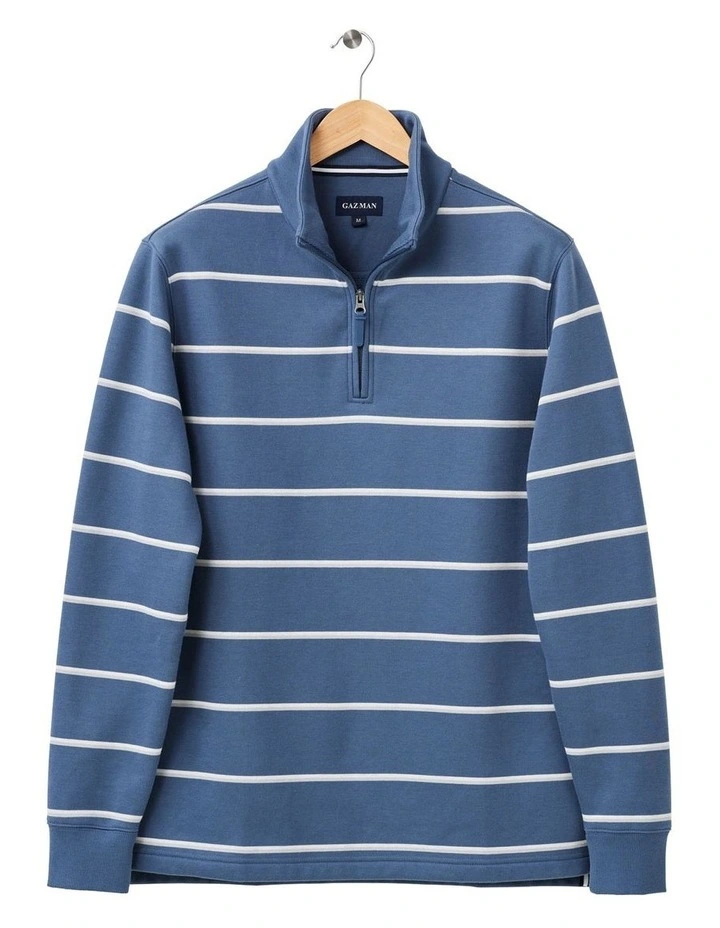 Half Zip Fleece Sweat In Denim 4 Half Zip Fleece Sweat In Denim - Image 4