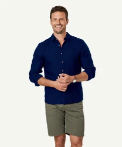 Tailored Pure French Linen Long Sleeve Shirt - French Navy