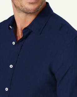 Tailored Pure French Linen Long Sleeve Shirt - French Navy -Urban Edge Clothing Sales LSHS22029T 445 WEB 04
