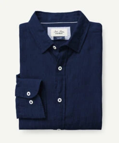 Tailored Pure French Linen Long Sleeve Shirt - French Navy -Urban Edge Clothing Sales LSHS22029T 445 WEB 02