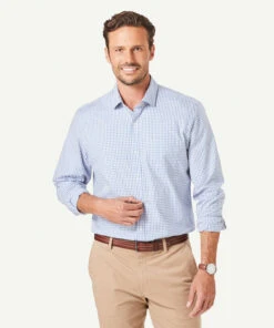 Tailored Easy Care Check Long Sleeve Shirt - Marine Blue